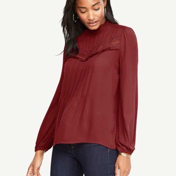 NEW Ann Taylor Fringe Detail Pleated Blouse - Picture 1 of 8